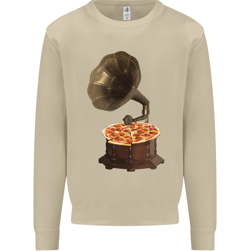 Pizza Gramophone Vinyl Records Turntable DJ Mens Sweatshirt Jumper Sand