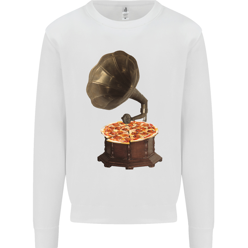 Pizza Gramophone Vinyl Records Turntable DJ Mens Sweatshirt Jumper White