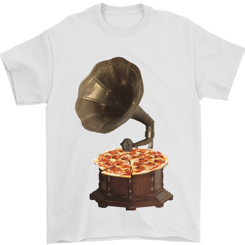 Pizza Gramophone Vinyl Records Turntable DJ Mens T-Shirt 100% Cotton White