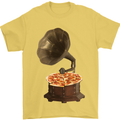 Pizza Gramophone Vinyl Records Turntable DJ Mens T-Shirt 100% Cotton Yellow