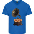 Pizza Gramophone Vinyl Records Turntable DJ Mens V-Neck Cotton T-Shirt Royal Blue