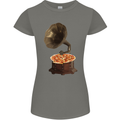 Pizza Gramophone Vinyl Records Turntable DJ Womens Petite Cut T-Shirt Charcoal