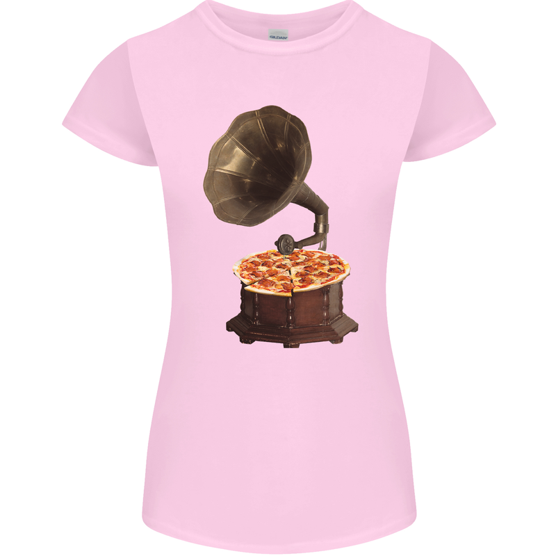 Pizza Gramophone Vinyl Records Turntable DJ Womens Petite Cut T-Shirt Light Pink