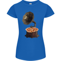 Pizza Gramophone Vinyl Records Turntable DJ Womens Petite Cut T-Shirt Royal Blue