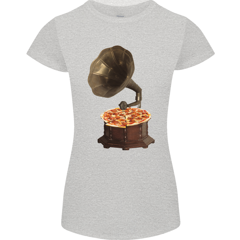 Pizza Gramophone Vinyl Records Turntable DJ Womens Petite Cut T-Shirt Sports Grey