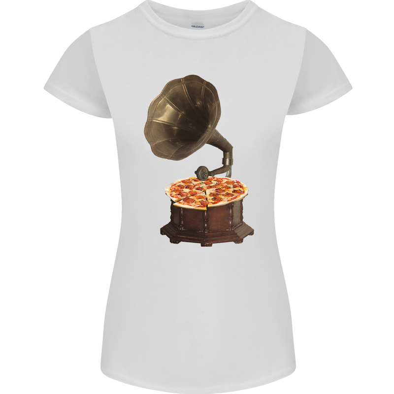 Pizza Gramophone Vinyl Records Turntable DJ Womens Petite Cut T-Shirt White