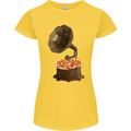 Pizza Gramophone Vinyl Records Turntable DJ Womens Petite Cut T-Shirt Yellow