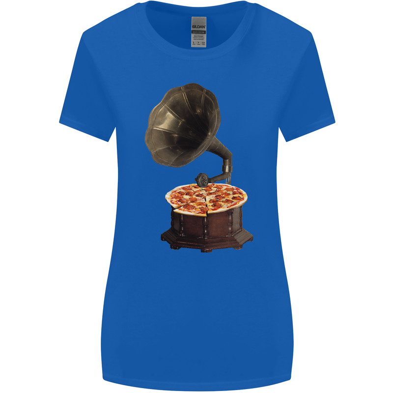 Pizza Gramophone Vinyl Records Turntable DJ Womens Wider Cut T-Shirt Royal Blue