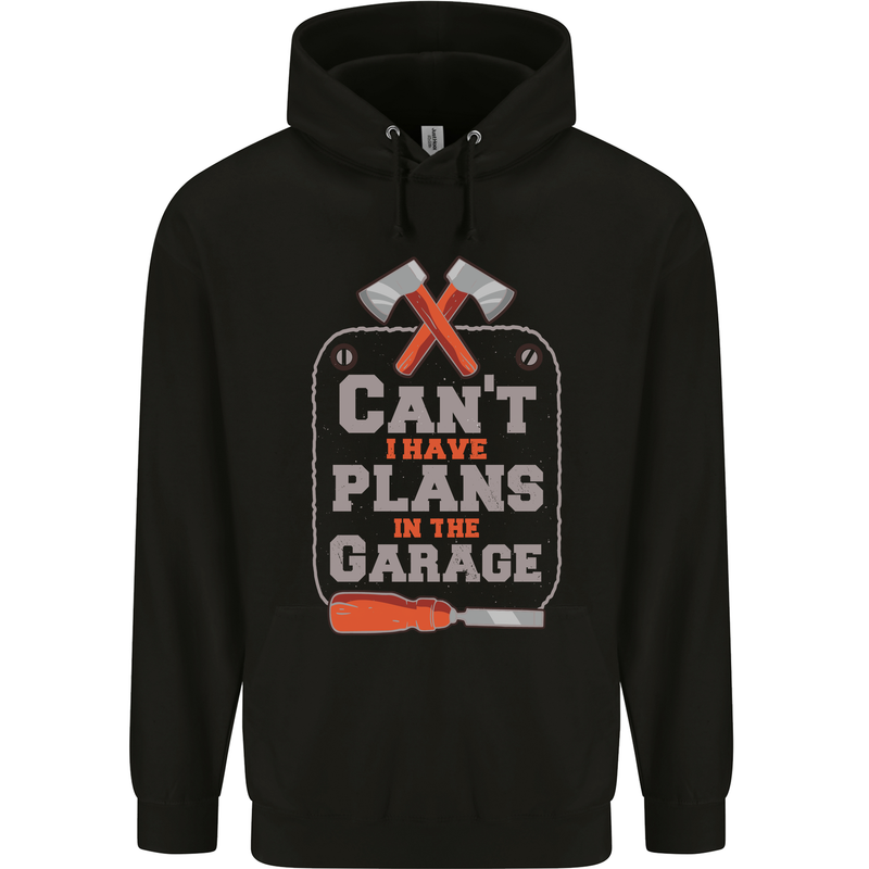 Plans In the Garage Carpenter DIY Tradesman Childrens Kids Hoodie Black