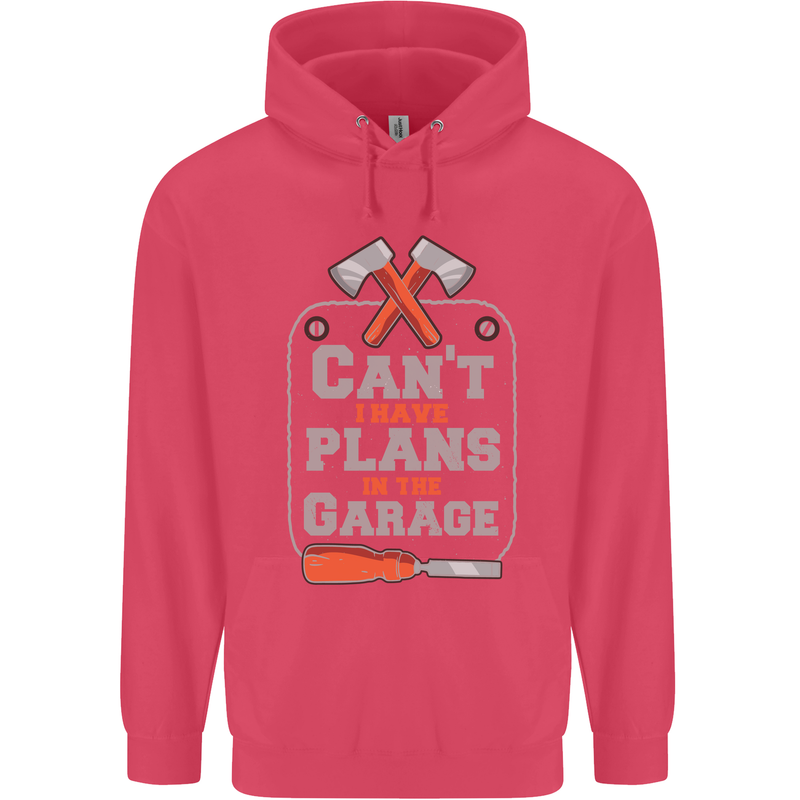 Plans In the Garage Carpenter DIY Tradesman Childrens Kids Hoodie Heliconia