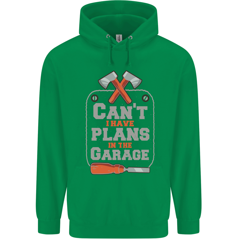 Plans In the Garage Carpenter DIY Tradesman Childrens Kids Hoodie Irish Green