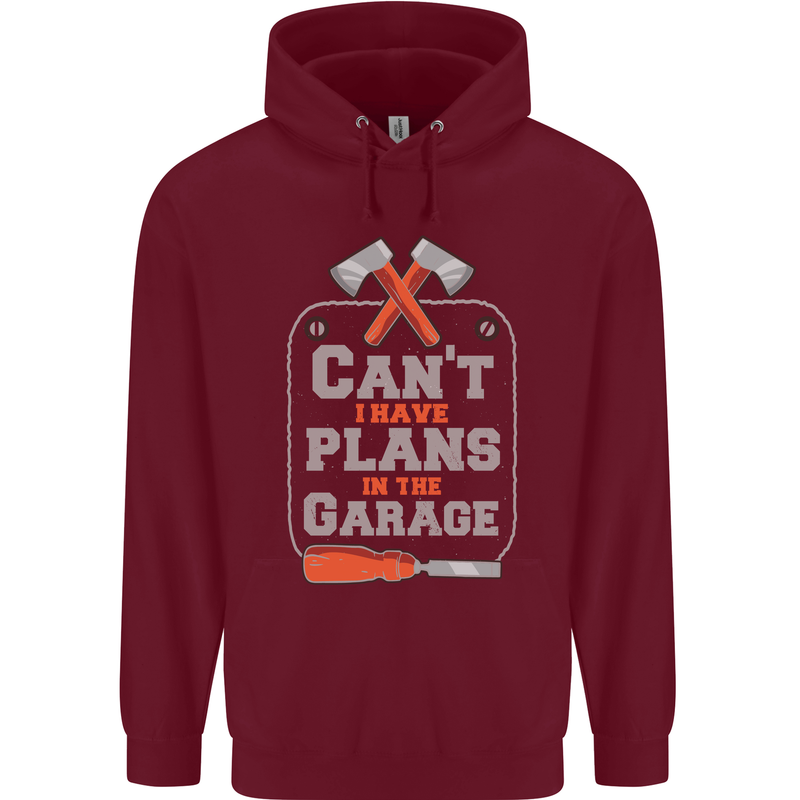 Plans In the Garage Carpenter DIY Tradesman Childrens Kids Hoodie Maroon