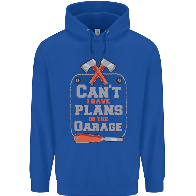 Plans In the Garage Carpenter DIY Tradesman Childrens Kids Hoodie Royal Blue