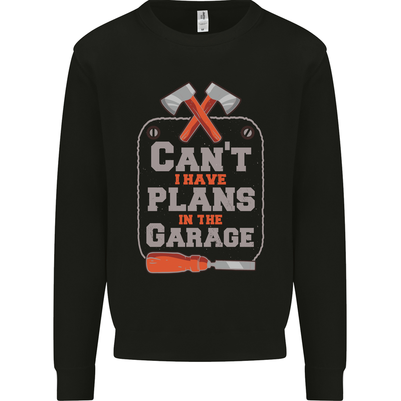 Plans In the Garage Carpenter DIY Tradesman Kids Sweatshirt Jumper Black