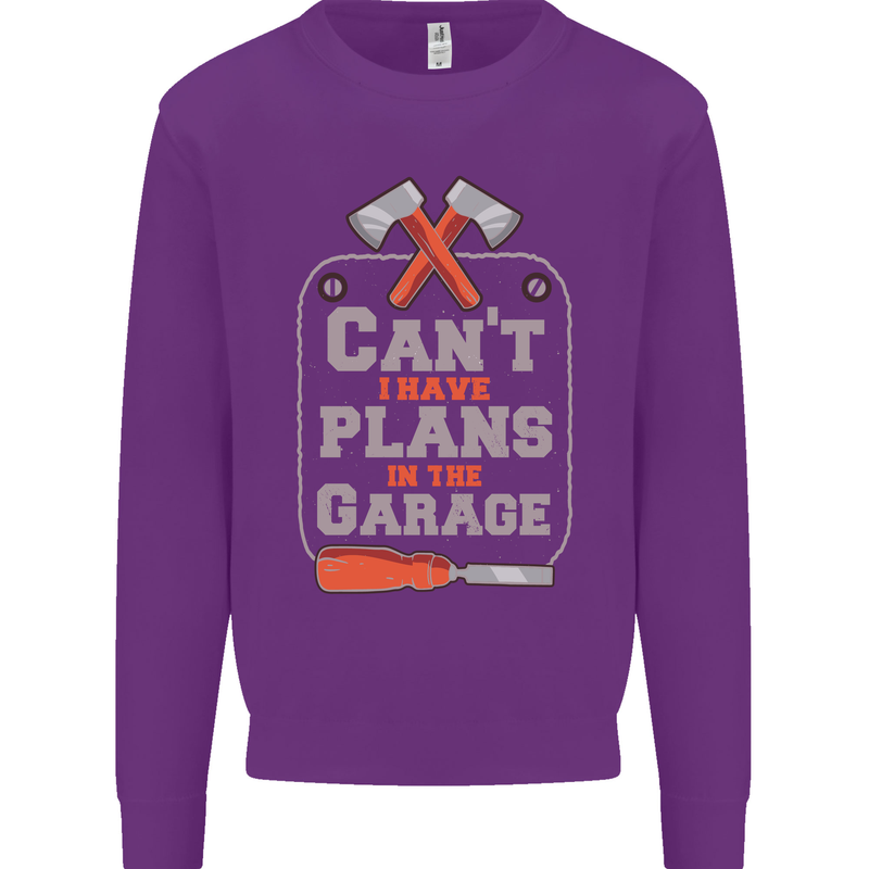 Plans In the Garage Carpenter DIY Tradesman Kids Sweatshirt Jumper Purple