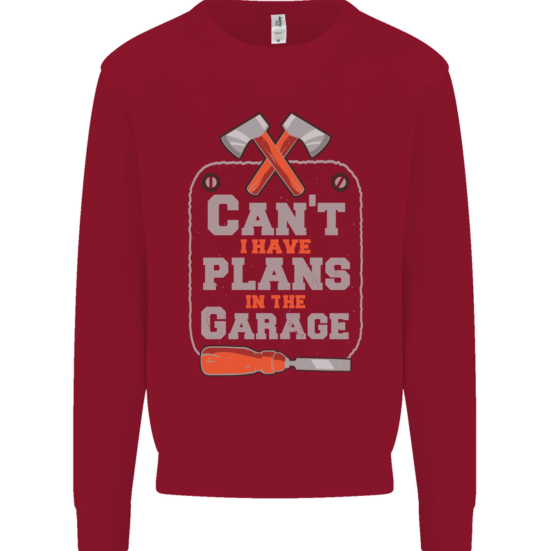 Plans In the Garage Carpenter DIY Tradesman Kids Sweatshirt Jumper Red