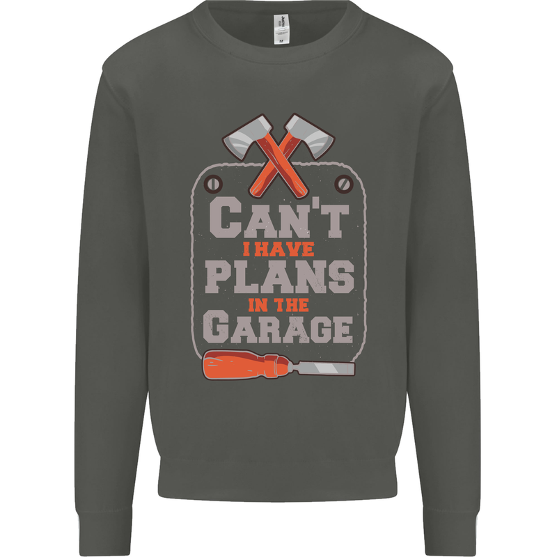 Plans In the Garage Carpenter DIY Tradesman Kids Sweatshirt Jumper Storm Grey