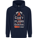 Plans In the Garage Carpenter DIY Tradesman Mens 80% Cotton Hoodie Navy Blue