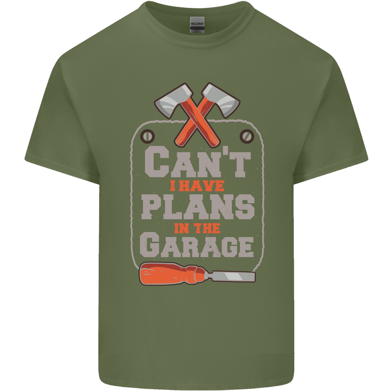 Plans In the Garage Carpenter DIY Tradesman Mens Cotton T-Shirt Tee Top Military Green