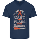 Plans In the Garage Carpenter DIY Tradesman Mens V-Neck Cotton T-Shirt Navy Blue
