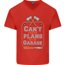 Plans In the Garage Carpenter DIY Tradesman Mens V-Neck Cotton T-Shirt Red