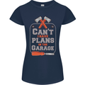 Plans In the Garage Carpenter DIY Tradesman Womens Petite Cut T-Shirt Navy Blue