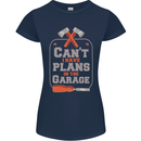 Plans In the Garage Carpenter DIY Tradesman Womens Petite Cut T-Shirt Navy Blue