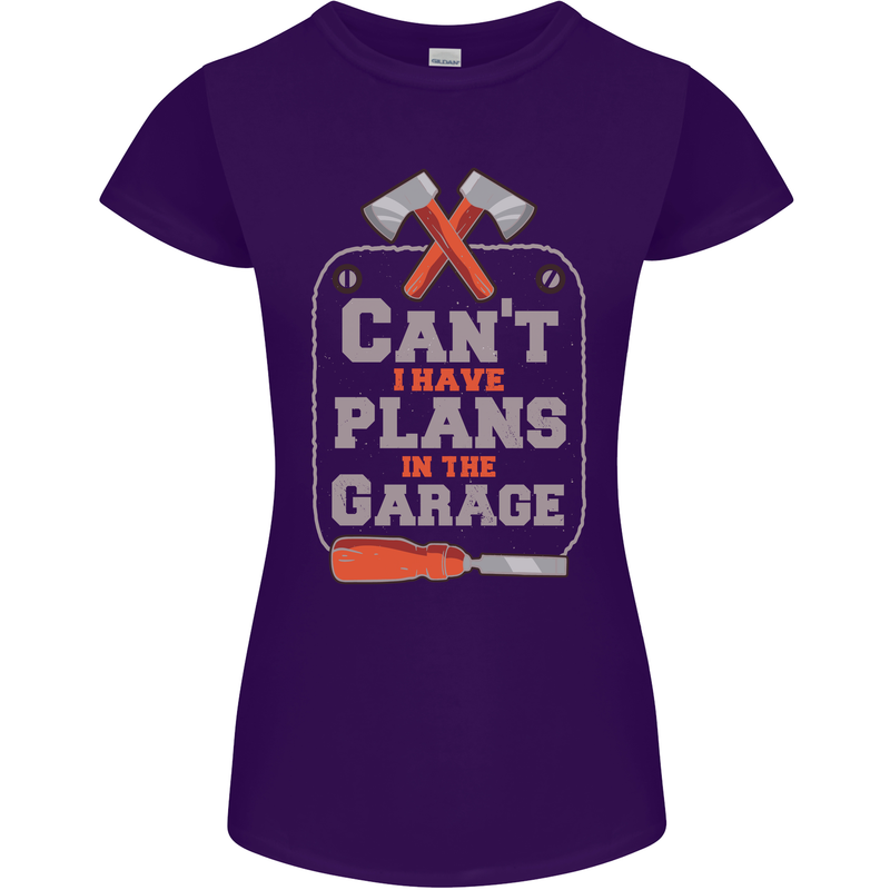 Plans In the Garage Carpenter DIY Tradesman Womens Petite Cut T-Shirt Purple