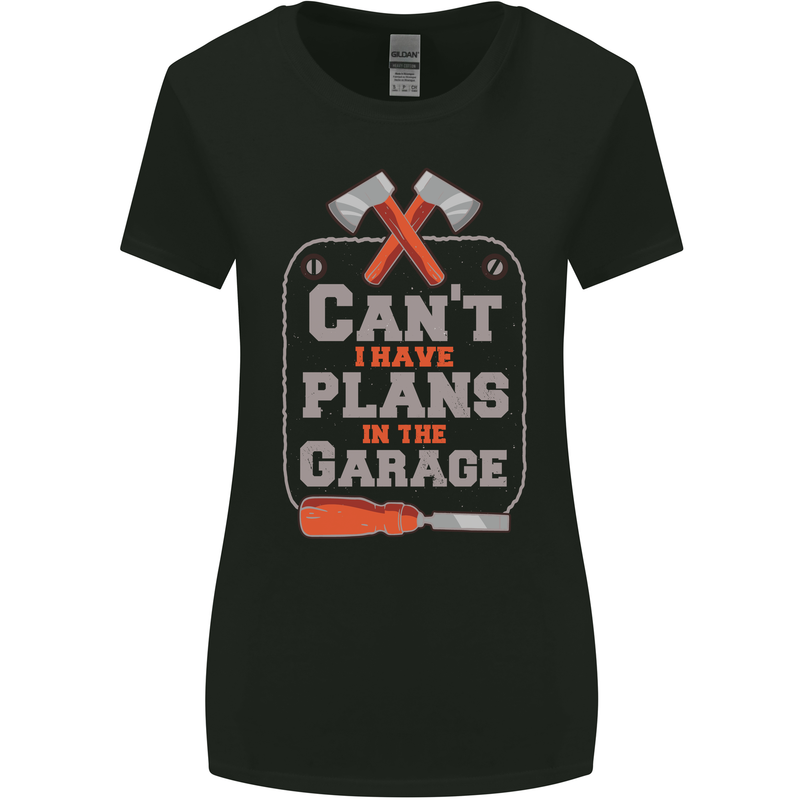 Plans In the Garage Carpenter DIY Tradesman Womens Wider Cut T-Shirt Black