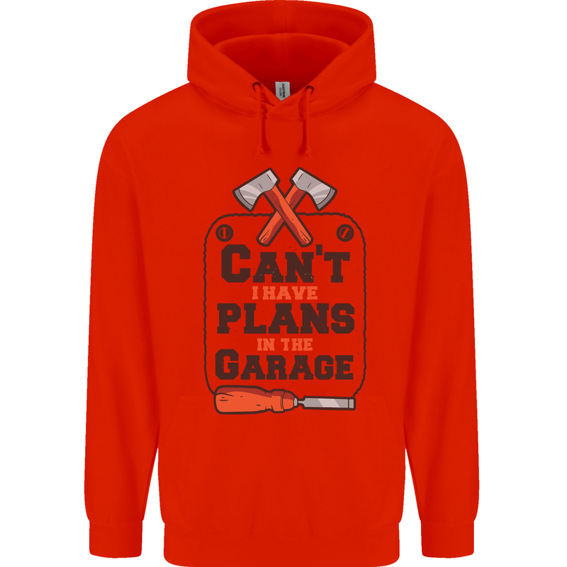 Plans In the Garage Carpentry DIY Tradesman Childrens Kids Hoodie Bright Red