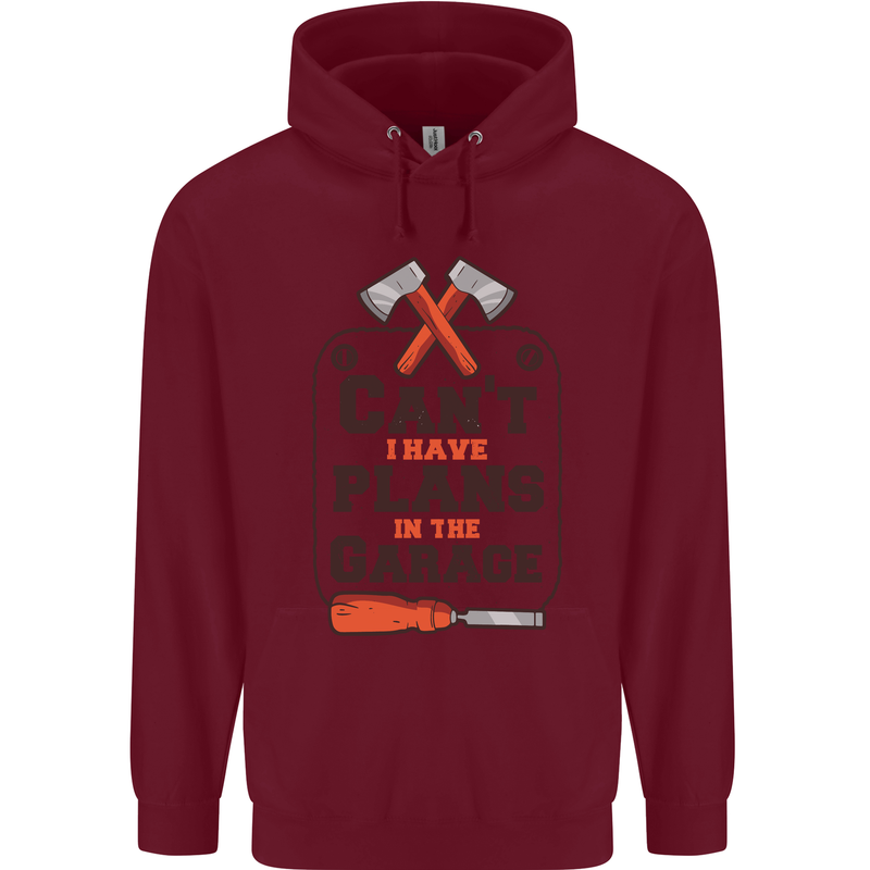 Plans In the Garage Carpentry DIY Tradesman Childrens Kids Hoodie Maroon