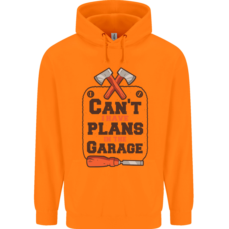 Plans In the Garage Carpentry DIY Tradesman Childrens Kids Hoodie Orange