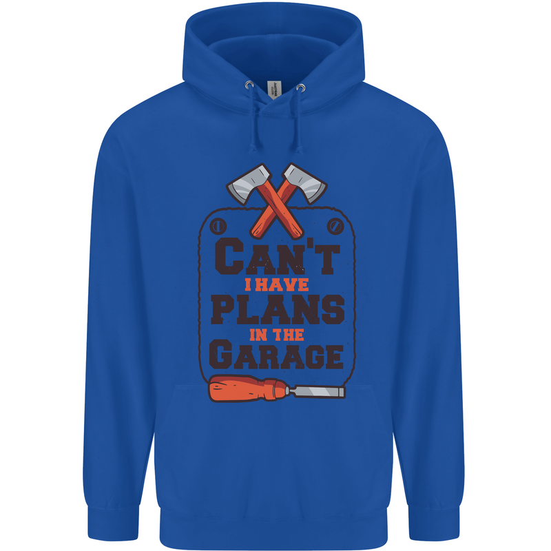 Plans In the Garage Carpentry DIY Tradesman Childrens Kids Hoodie Royal Blue