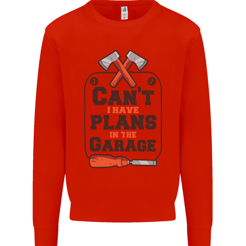 Plans In the Garage Carpentry DIY Tradesman Kids Sweatshirt Jumper Bright Red
