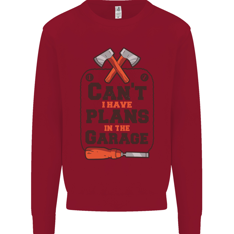 Plans In the Garage Carpentry DIY Tradesman Kids Sweatshirt Jumper Red