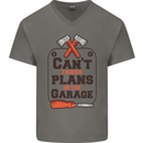 Plans In the Garage Carpentry DIY Tradesman Mens V-Neck Cotton T-Shirt Charcoal