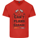 Plans In the Garage Carpentry DIY Tradesman Mens V-Neck Cotton T-Shirt Red