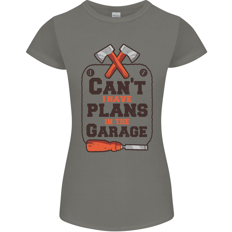 Plans In the Garage Carpentry DIY Tradesman Womens Petite Cut T-Shirt Charcoal
