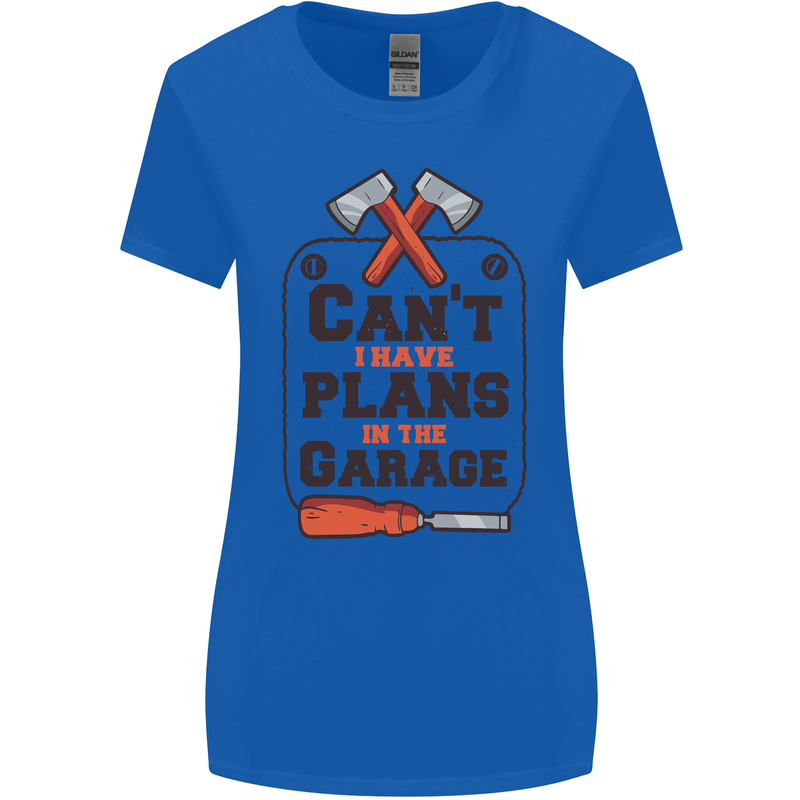 Plans In the Garage Carpentry DIY Tradesman Womens Wider Cut T-Shirt Royal Blue
