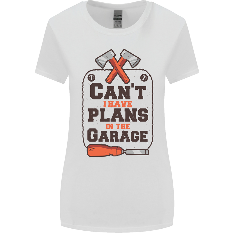 Plans In the Garage Carpentry DIY Tradesman Womens Wider Cut T-Shirt White
