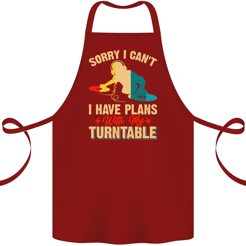 Plans With My Turntable DJ DJing Cotton Apron 100% Organic Maroon