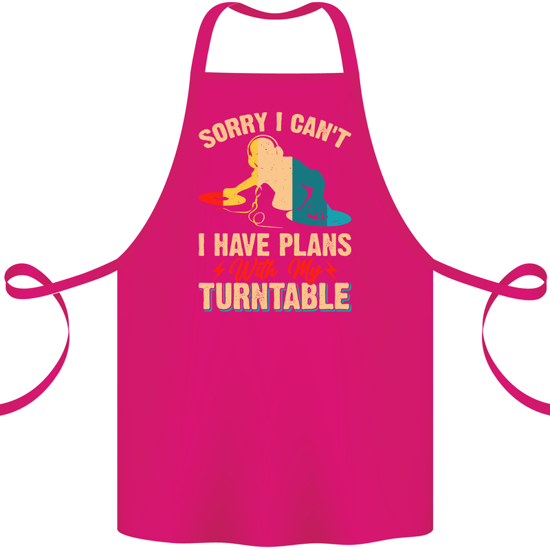 Plans With My Turntable DJ DJing Cotton Apron 100% Organic Pink