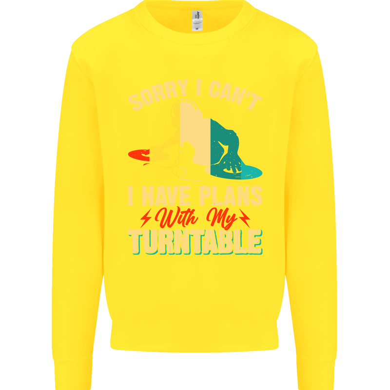 Plans With My Turntable DJ DJing Kids Sweatshirt Jumper Yellow