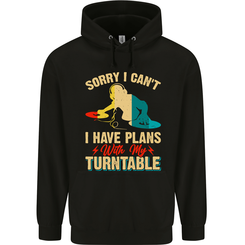 Plans With My Turntable DJ DJing Mens 80% Cotton Hoodie Black