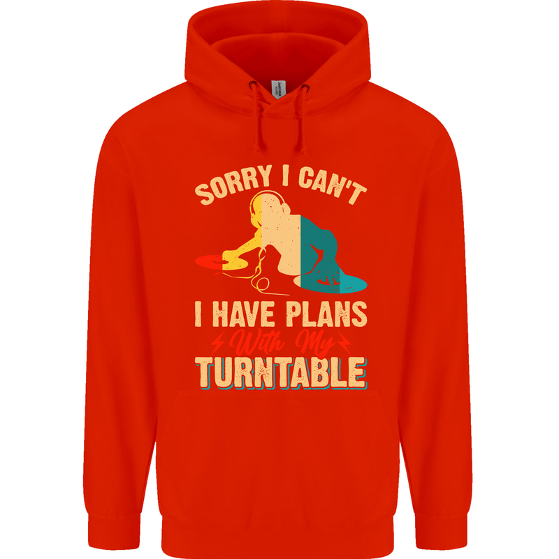 Plans With My Turntable DJ DJing Mens 80% Cotton Hoodie Bright Red