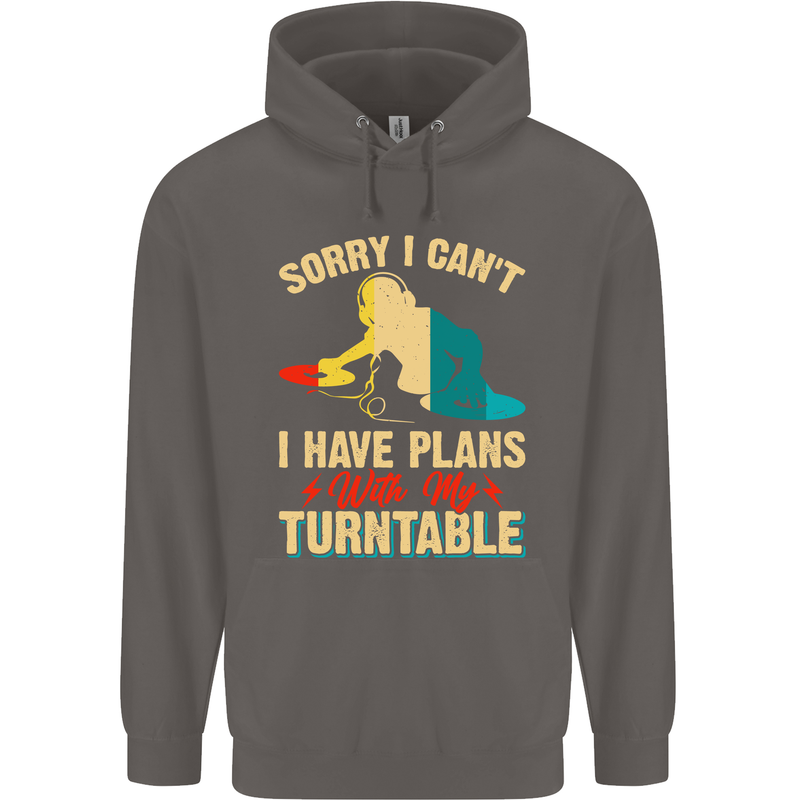 Plans With My Turntable DJ DJing Mens 80% Cotton Hoodie Charcoal