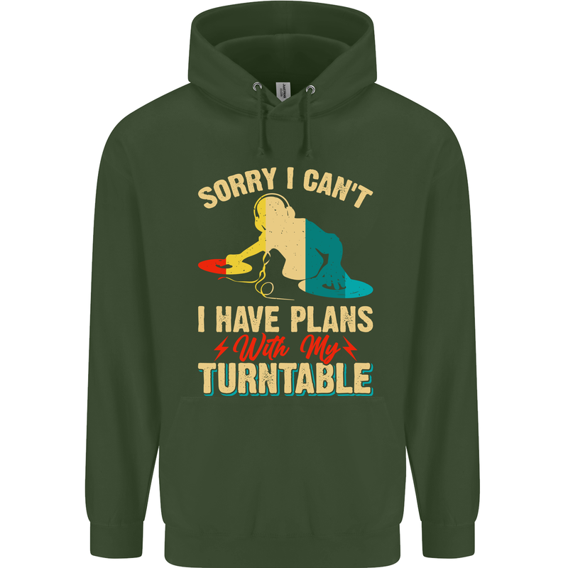 Plans With My Turntable DJ DJing Mens 80% Cotton Hoodie Forest Green