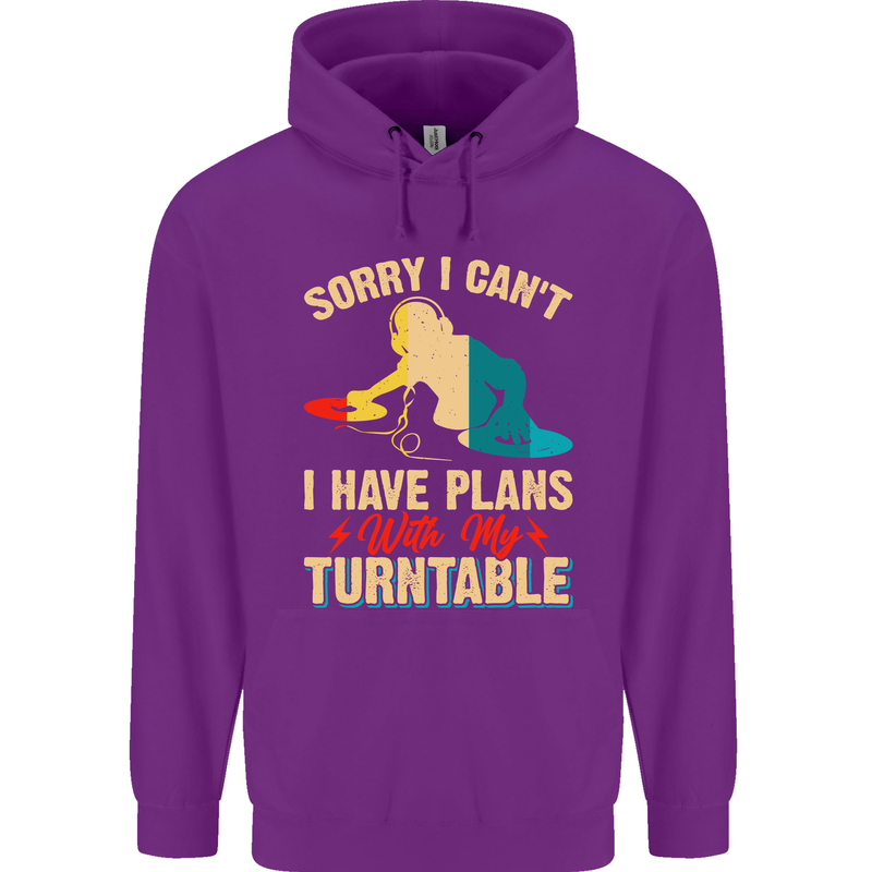 Plans With My Turntable DJ DJing Mens 80% Cotton Hoodie Purple