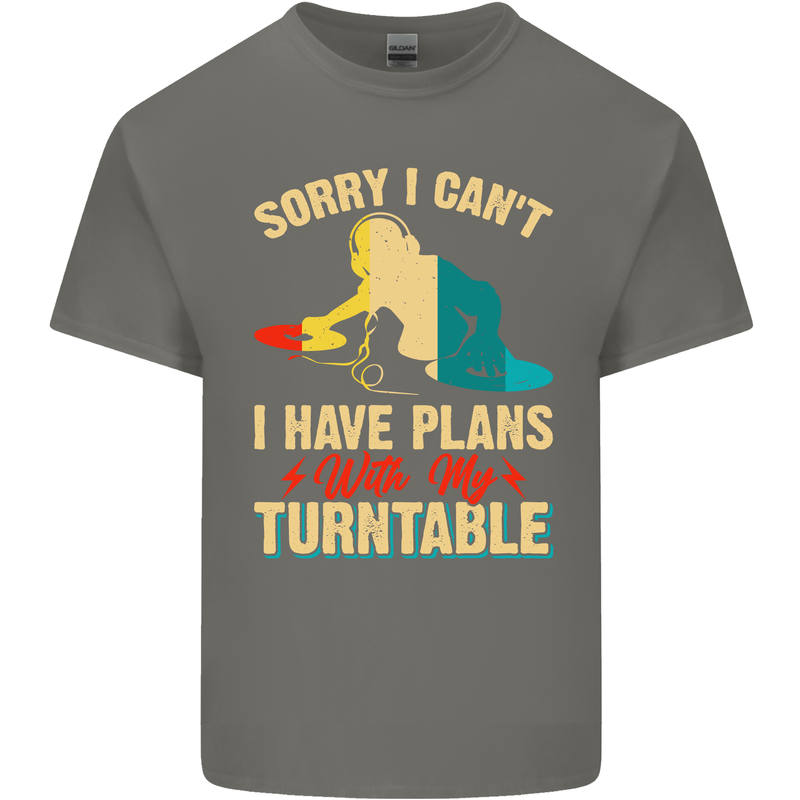 Plans With My Turntable DJ DJing Mens Cotton T-Shirt Tee Top Charcoal