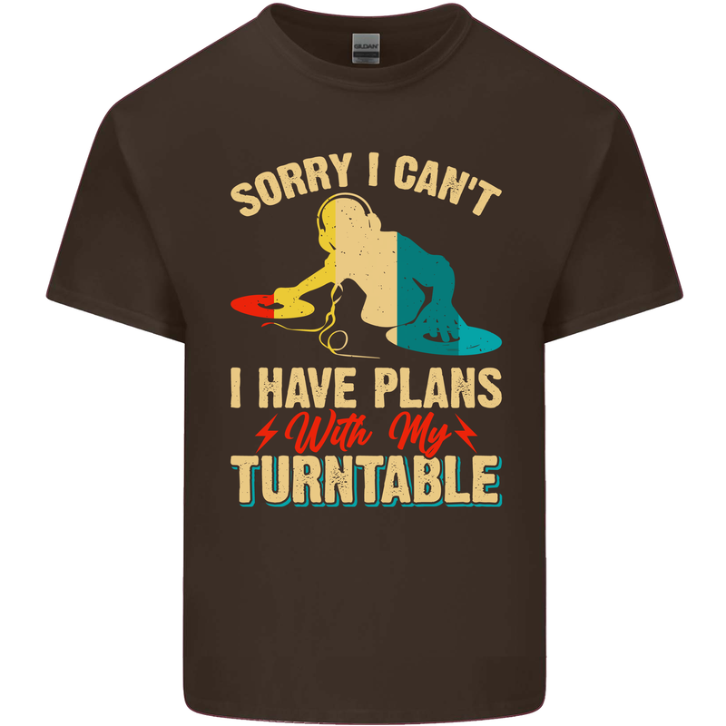 Plans With My Turntable DJ DJing Mens Cotton T-Shirt Tee Top Dark Chocolate